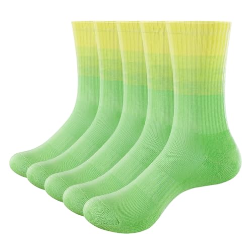 Image of YUEDGE Women's Casual Athletic Socks, Combed Cotton Terry Cushioned Gradient Cuff Crew Socks For Gym Tennis Running, 5 Pairs