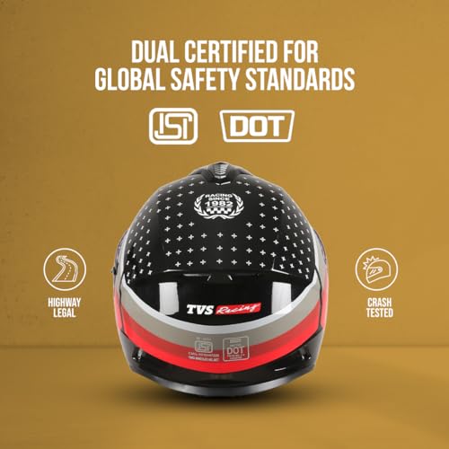 Image of TVS Racing Phantom Series Full Face Dual Visor Helmet for Men | Premium Bike Helmets with ABS Shell, UV Paint | Quick Release System | Aerodynamic Design | DOT & ISI Certified