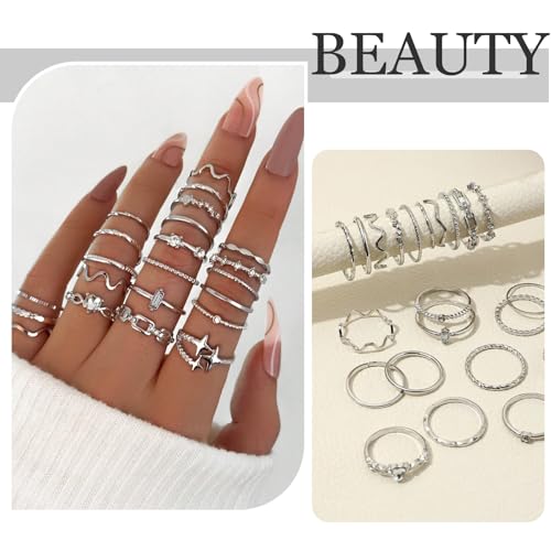 22 Piece Silver Ring Set for Women, Waterproof Silver Plated Stackable Statement Rings, Finger Stackable Ring, Chic Silver Rings - Image 4