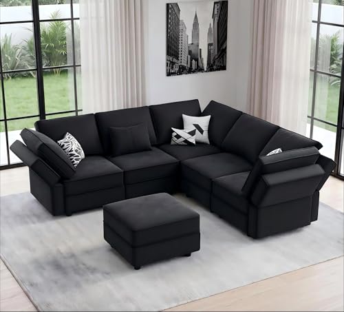 Vesgantti 92" 6 Seats L Shaped Modular Sectional Couch with Storage, Black - image 1