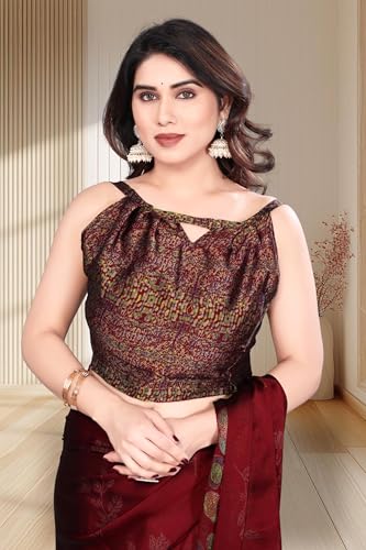 Image of SUPERLAXMI Women's Chiffon Floral Printed Saree with Blouse Piece