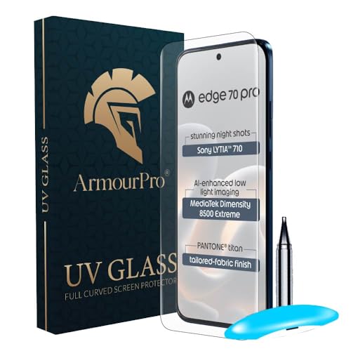 Image of ArmourPro UV Glue Tempered Glass for Motorola Edge 70 Pro - Curved Screen Protector, 9H Anti Scratch, Edge-to-Edge Coverage, HD Clarity, Smooth Touch