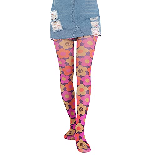 Ladies Summer Autumn Long Stockings, Girls Creative Heart/Floral/Cloud/Plaid Printing Tight Leggings Elastic Render Pants