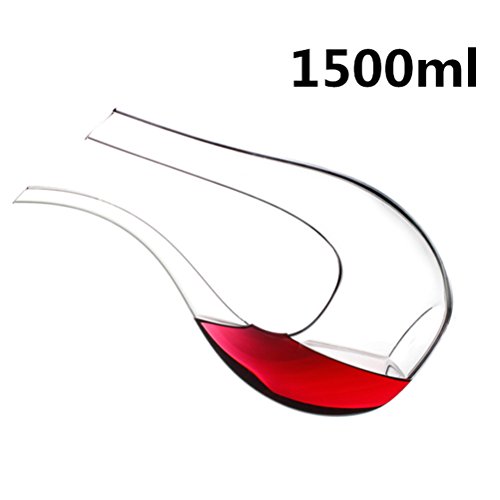 BESTonZON Wine Decanter Beluchter U-vorm loodvrij kristalglas wijn karaf glazen fles klasse B 1500 ml (handgemaakt… - Afbeelding 4