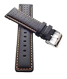 inkl 2 Stück Federstege klug-versand 22 mm Uhrenarmband Rallye Racing schwarz echt Kalbsleder mit oranger Naht