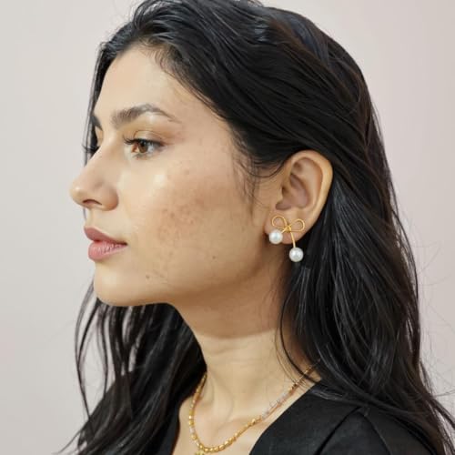 Image of Korean earrings combo for girls stylish | Pack of 4 Bow earings | Bow, Pearl Bow, Silver and Golden Color Irregular Bow knot Designs | Golden color Ear rings For Women