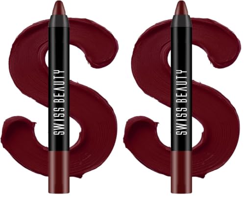 Image of Swiss Beauty Matte Long Lasting Stay Maxx Lip Crayon Lipstick | Matte Finish | 12-Hour Stay | Smudge Proof | Lightweight | Shade-Murphy Wine, 3.5g (Pack of 2)