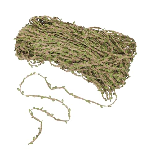 Angoily Natural Jute Twine Burlap Leaf Ribbon Braided Decoration Vine with Artificial Green Leaves for Jungle Themed Party Birthday Wedding Garden Home Decor 100m