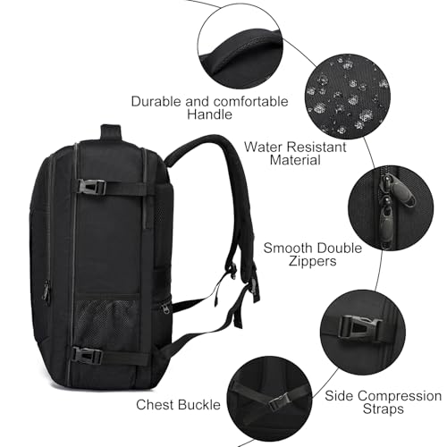 LIGSAN Handgepäck Rucksack 55x40x20 Handgepäck Rucksack für Flugzeug 44L Groß Reiserucksack Handgepäck Tasche 55x40x20cm Reisetasche 55x40x20 Carry-On Rucksack Handgepäck für 18 zoll Laptop, Schwarz