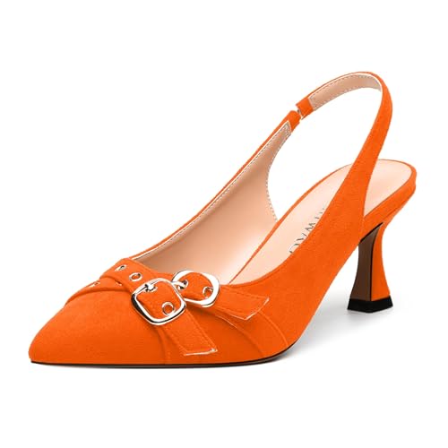 Womens Pumps, Pointed Toe Elastic Slingback Pumps, Mid Heel Fashion Solid Faux Suede Heel Shoes for Women