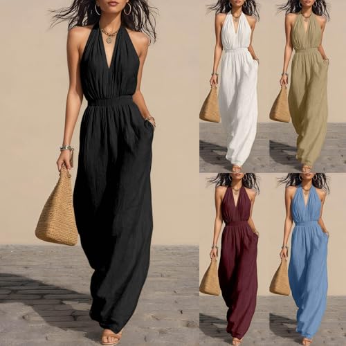 Mono elegante de pierna ancha ideal para invitadas de boda y vacaciones de verano 2