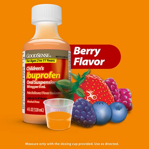 Good Sense Children's Ibuprofen Oral Suspension, 100 mg per 5 ml, Berry Flavor, Pain Reliever and Fever Reducer, 118 ml