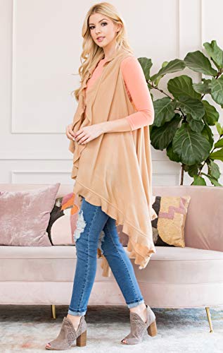 Riah Fashion Knit Long Vest Sleeveless Open Cardigan - Lightweight Ruffle Drape Shawl, Bohemian Sweater Bikini Cover Beach Kaftan thumb #3
