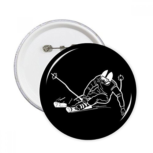Cadeau Ski Hiver Noir lot de 5 badges boutons ronds XL pour surprendre les fans de montagne