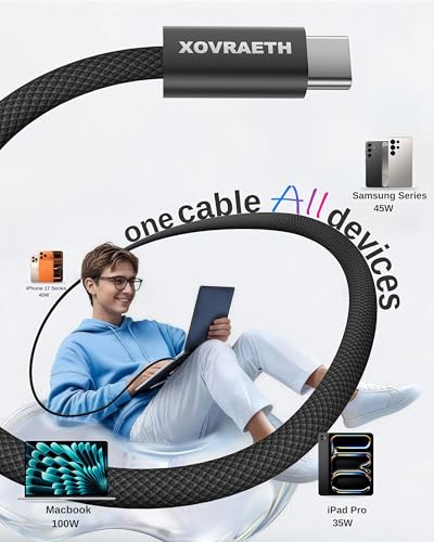Image of USB C to USB C Cable 3ft 100W PD 5A Fast Charging Cord Aluminum Connector & Nylon Braided Type C Charger Cord for iPhone 17 /16 /15 MacBook Air /Pro iPad Pro Samsung S25 /S24 /S23 Pixel 10(Black)