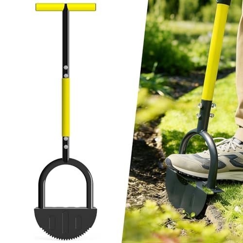Houselife Half Moon Edger for Landscaping, 42' Manual Grass Edger Tool with V-Shape Serrated Blade, Long Handle Garden Edger for Sidewalk, Driveway & Flower Bed, 9' Wide Footplate