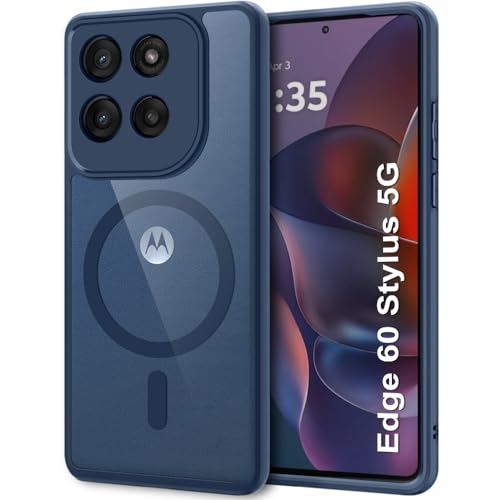 Image of TheGiftKart Hybrid Shockproof Back Cover Case for Motorola Moto Edge 60 Stylus 5G | Hard Back Cover for Motorola Edge 60 Stylus (PC & TPU, MagSafe Compatible, Transparent Clear Back, Blue Sides)