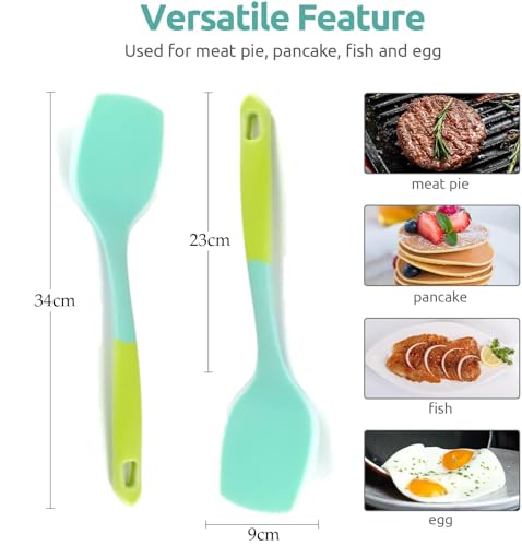 Image of Baskety Heat Resistant Silicone Cooking Turner Non-Stick Spatula Kitchen Utensils (Pack of 2, Green)