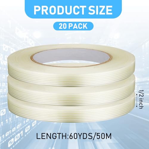 Image of Treela 20 Rolls 1 /2 Inch x 60 Yards Filament Strapping Tape Transparent Reinforced Fiberglass 5.5 Mil Heavy Duty Packing Shipping Tape for Sealing Binding Fixing