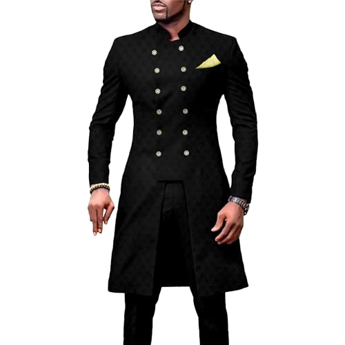 Men's Double Breasted 2 Piece Set Slim Fit Stylish African Tuxedo Jacket & Pants Wedding Prom Party Tailcoat Suit