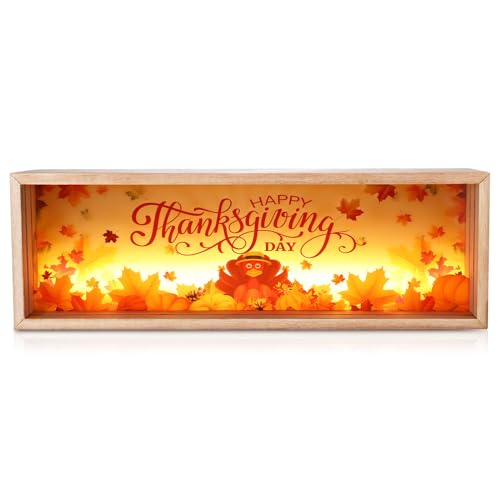 RattanView Thanksgiving Wooden Lighted Table Decorations Fall Autumn Night Light LED Shadow Box for Turkey Desk Decor Indoor Home Decor Creative Happy Thanksgiving Gifts Centerpieces Lamp Lantern