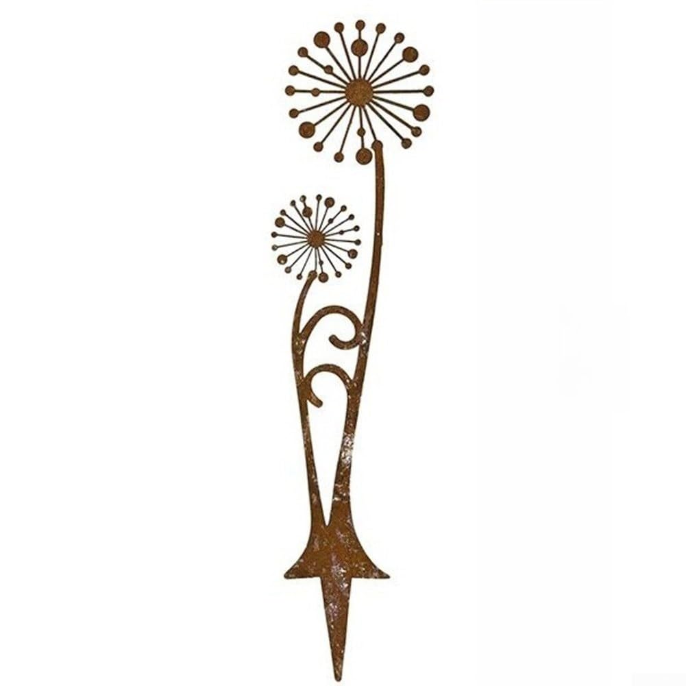 Rust Decorative Garden Stake with Artistic Dandelion Silhouette, Weather-Resistant Metal Yard Ornament for Flower Beds and Outdoor Countryside Landscaping(B)