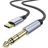 Cyberguys! USB C to 1/4" Audio Cable, USBC to 1/4 Stereo Adapter Cord Gold-Plated Connectors Braided Type-C to 6.35mm TRS Cable Built-in Audio Chip for Guitar, Amplifier, Speaker, Headphones, 3.3ft