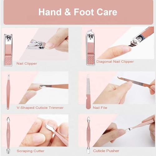 Image of WEZOSHINET Stainless Steel Professional Manicure Set Nail Cutter For Women Nail Scissors Luxury Grooming Kit Manicure Pedicure Kit For Women (10 Pcs Rosegold Manicure Set)