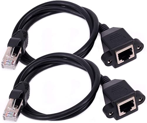 Image of LipiWorld Rj45 Male to Female LAN Cable LAN Network 8 Pin Extension Cable CAT6E Network Panel Mount Screw Lock Ethernet Extension Cable (Pack Of 2-30cm)