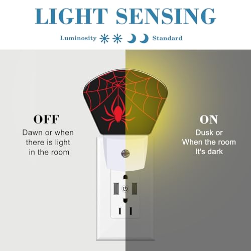 Image of Red Spider Night Light for Kids, Spider Web LED Night Light Plug into Wall with Dusk to Dawn Sensor for Girls Boys Women Men Bedroom, Hallway, Kitchen, Bathroom, Stairs Decor