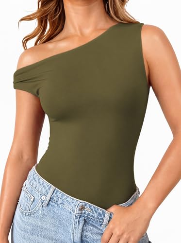 Avidlove Sexy Body Suits for Women Off The Shoulder Leotard Top Basic One Piece Thong Body Suits Olive Green XS