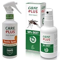Care Plus 2er Set Insektenschutz – DEET 50% + Icaridin Textilspray – Komplettschutz für Haut & Kleidung, Tropen- & Zeckenschutz