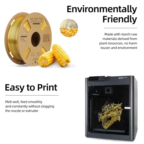 Image of Dual Color Silk PLA 3D Printer Filament 1.75mm,Dual Color 2-in-1 Gold-Black Silk Filament 1KG Spool (2.2lbs) Dimensional Accuracy Probability + /- 0.02mm Fit Most FDM 3D Printers, Black-Gold