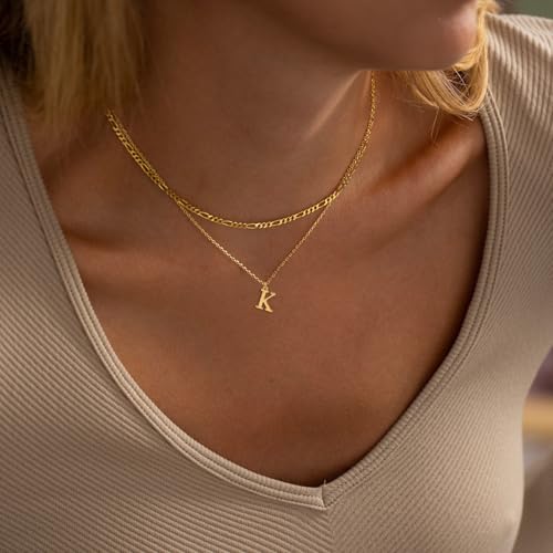 Initial Necklaces for Women Dainty Gold Silver Layered Letter Pendant Necklace Cute Figaro Chain Choker Necklace Personalized Trendy Stuff Jewelry Stack Gift for Women Teen Her3