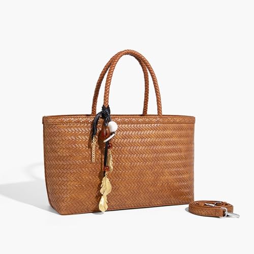 Bolso Tote tejido para mujer, mochila de cuero, bandolera miniatura 5