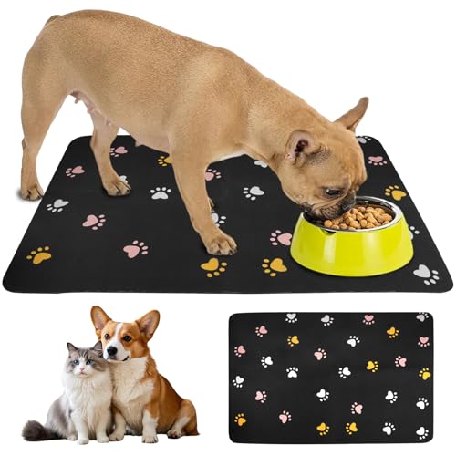 Tapis Gamelle Chien de Diatomée 40 × 60 cm, Tapis Gamelle Chat Absorbante Noir, Séchage Rapide, Pet Feeding Mat Antidérapant, Tapie Absorbant pour Gamelle...