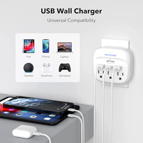 Image of BN-LINK Multi Plug Outlet Extender with USB, Surge Protector Outlet with 3 AC Outlet Splitter and 3 USB Ports (1 USB C), Multi Plug Wall Outlet for Dorm, School, Travel, Office, Home, Travel, 1 Pack