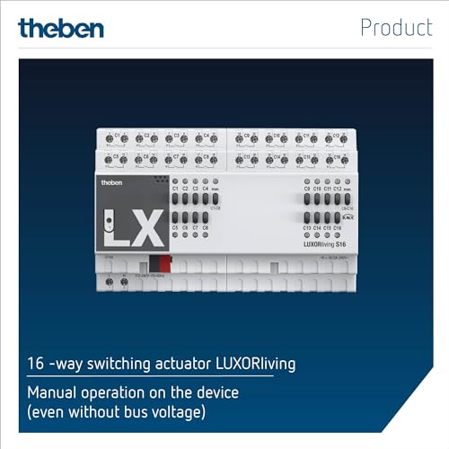 Theben 4800429 LUXORliving S16 I 16-fach Schaltaktor I Schaltfunktionen Ein/Aus, Impuls, Ein/Aus-Verzögerung, Treppenlicht mit Vorwarnung I I Für KNX Smart Home-System LUXORliving