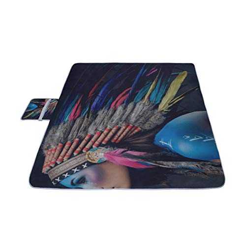 YKNFIS Colorful Feather Headdress Picnic Mat 57''（144cm） x59''（150cm） Picnic Blanket Beach Mat