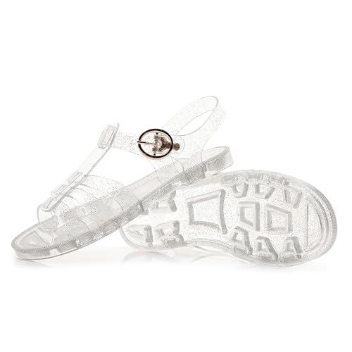 Image of Toddler Sandals Jelly Shoes Girls Unisex Boy Flat Retro Slides Clear Kids Water Slippers Slingback Summer Beach Size 8 Adjustable Buckle Glitter Dress Soft