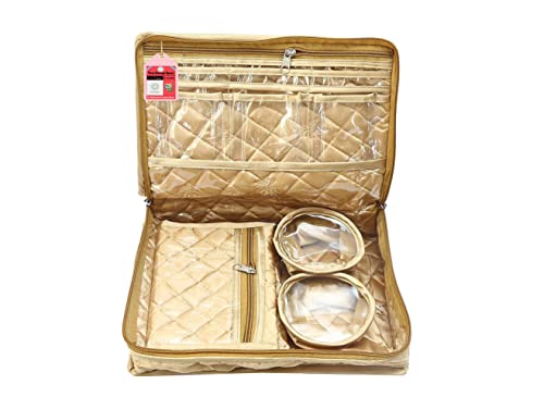 LUCES Satin Makeup Pouches Vanity Jewellery Traveling Organizer Storage Box Cosmetic Bag it Along Anywhere Easily for Women Golden