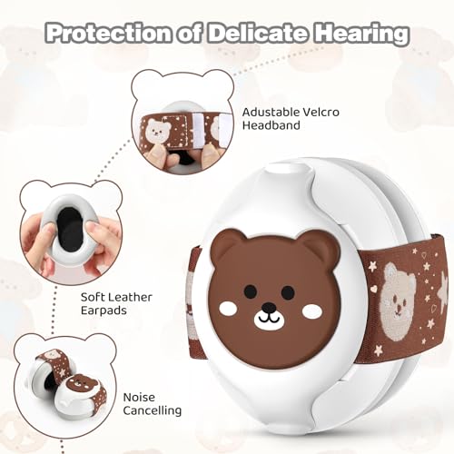 Image of YomauiYee Baby Earmuffs,Bear Infant Headphones Noise Cancelling Baby Ear Protection with Adjustable Headband Sound Proof Headphones, Travel Essentials for Travel