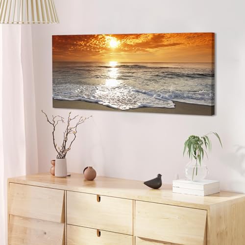 Wallfillers Tropical Beach Sunset Picture Wall Art Canvas - 1152-118x49cm - Image 4