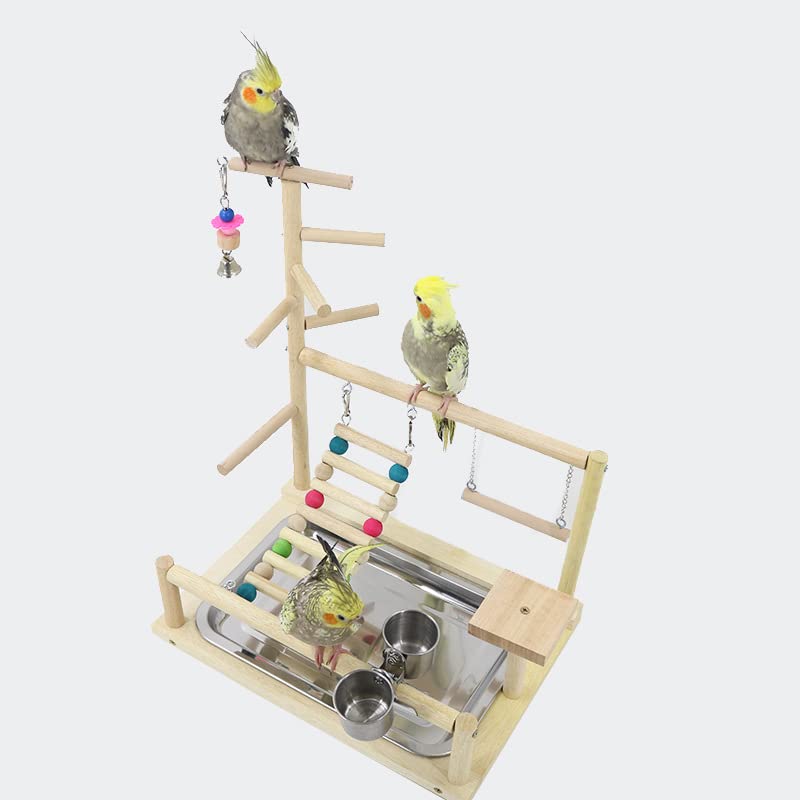 Puesto de pájaros Soporte de Juego for Loros, Percha for, Banco Madera, Juguete for, Columpio, Escalera Escalada, Soporte Interactivo for Juegos