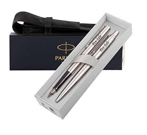 Personalised Engraved Parker Jotter Ballpoint/Fountain Pen Set Gift Boxed in a Leather Pouch, Custom Gifts, Personalised Gifts For Christmas - Enter Your Custom Text