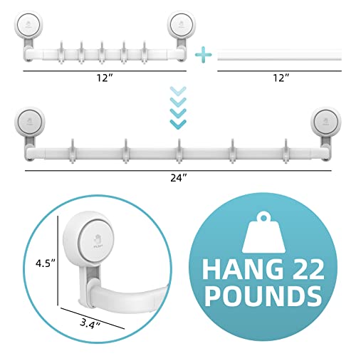 Tailink Towel Bar Suction Cup Towel Rack Removable For Bathroom Suction Towel Hanger No Drilling Towel Holder With 5 Hooks One Second Installation Plastictowel Bar Heavy Duty For Door, Kitchen - White #TOP1