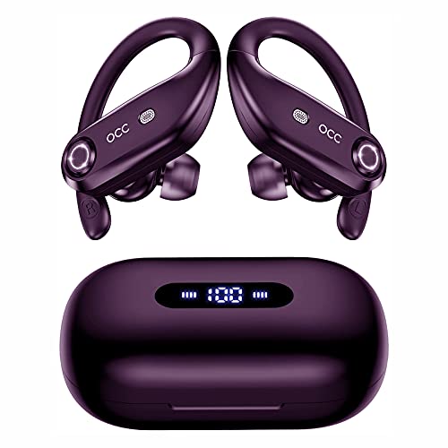 Bluetooth Headphones 4-Mics Call Noise Reduction 64Hrs IPX7 Waterproof Power Bank occiam Wireless Earbuds Over Ear Earphones with 2200mAh Charging Case for Sports Running Workout Gaming Red