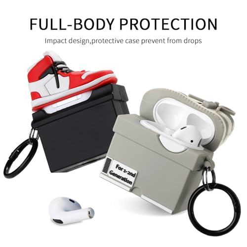 Image of [2Pack] Gedicht for Apple Airpods 2nd Generation Case Cover, Cute Cartoon Shoe Box Soft Silicone Protective Cases for AirPods 1&2 Case with Keychain for Women Men, Red+Light Gray