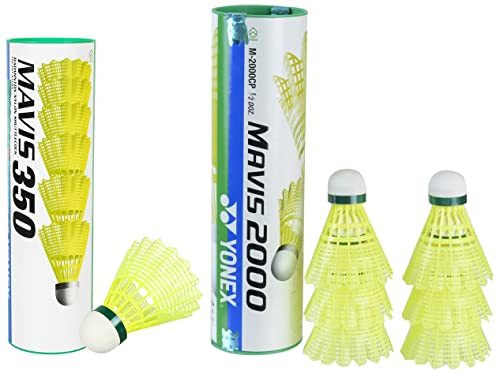 Image of Yonex Mavis 350 Green Cap Nylon Shuttlecock (Yellow) & Mavis 2000 Green Cap Nylon Shuttlecock, Pack of 6 (Yellow) Combo