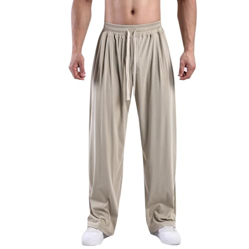 Mens Casual Wide Leg Pants Elastic Drawstring Waist Baggy Pant Lightweight Cool Summer Outdoor Yoga Pant with Pockets